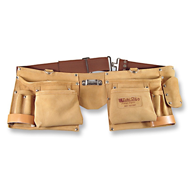 Cinturón porta herramientas, cuero, cuatro bolsillos. Ref. 19315001.  Zubi-ola.
